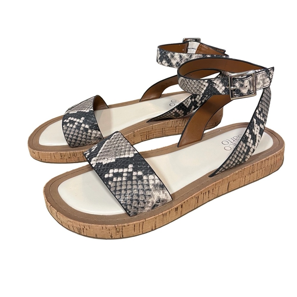 NEW Franco Sarto Womens Cork Flatform Eden Sz 9.5 Snakeskin Ankle Strap Sandal